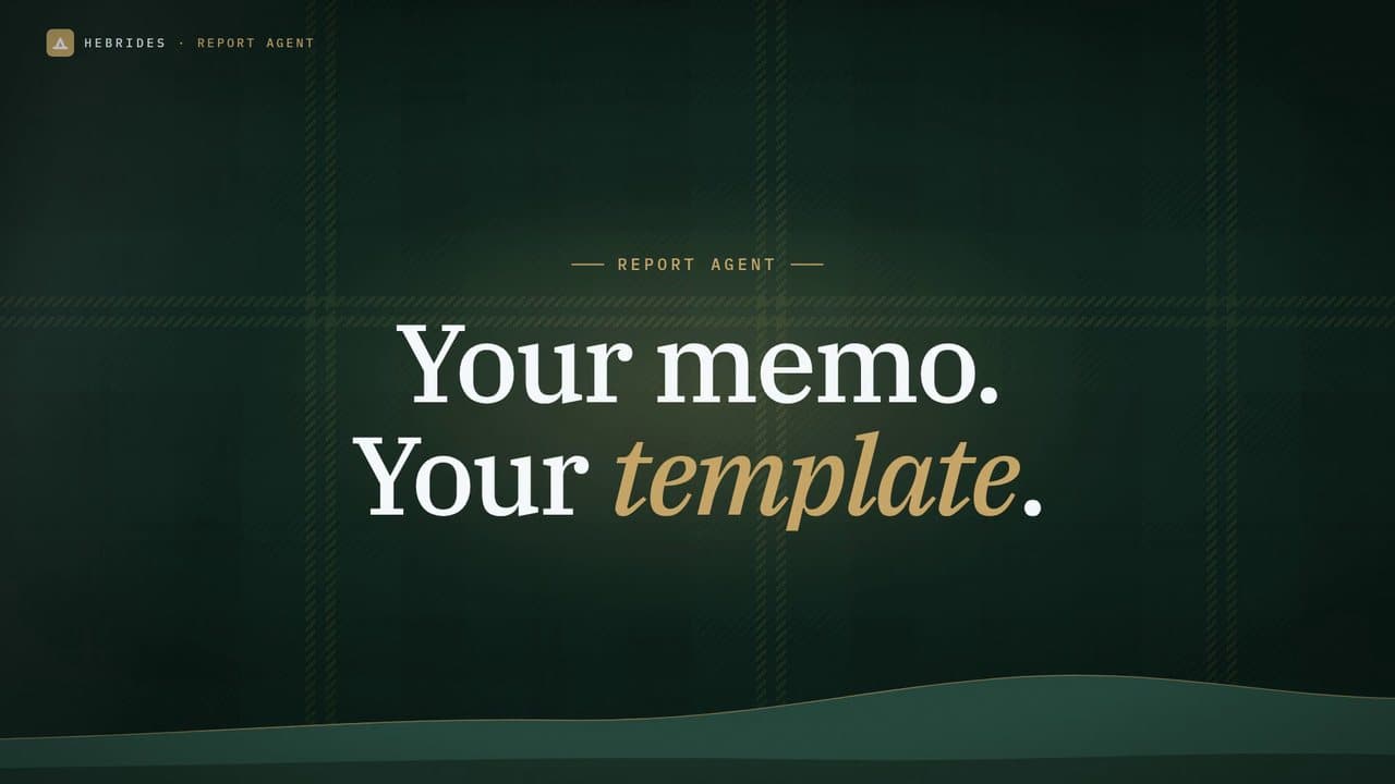 Report Agent: A first draft of the IC memo, in your template, cited to source.